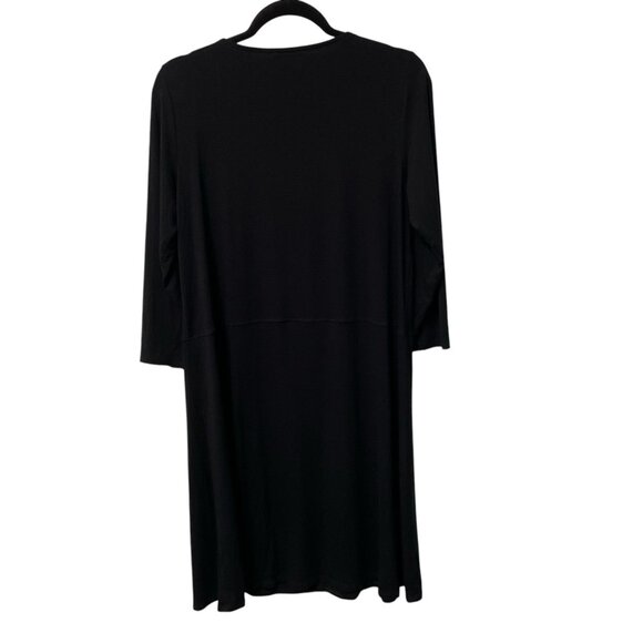 EILEEN FISHER BLACK DRESS 3/4 SLEEVE STRETCH KNEE LENGTH MINIMALIST SIZE M - Picture 2 of 7
